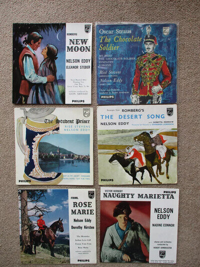 Nelson Eddy. Six EP records. 7" UK vinyl. Chocolate Soldier, Student Prince etc