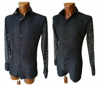 MENS STRETCHY LACE ON UNDERLAY LATIN / TANGO DANCE / PARTY SHIRT ON SHORTS
