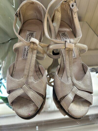 Werner Kern Italian Leather Gold T Bar Ballroom Dance Shoes Narrow Size 1
