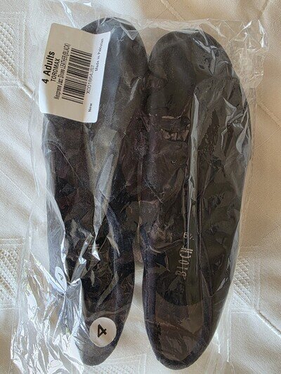 Size 4 Jazz Dance shoes Girls, Black Leather & Neoprene Split sole Rubber heel
