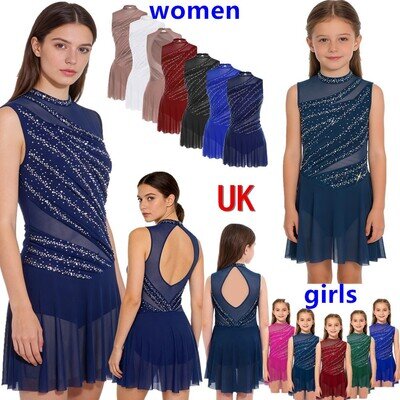 UK Women's Girls Lyrical Dance Dress Ballet Tulle Leotard Dress Party Costume