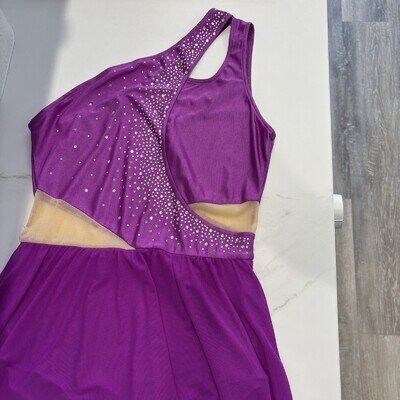 iEFiEL purple dance costume,Women’s S, Leotard,Diamanté,Mesh,Stretchy,Asymmetric