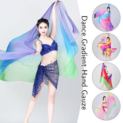 1pcs Women Belly Dance Silk Veils Gradient Hand Thrown Scarf Shawl 220/250cm