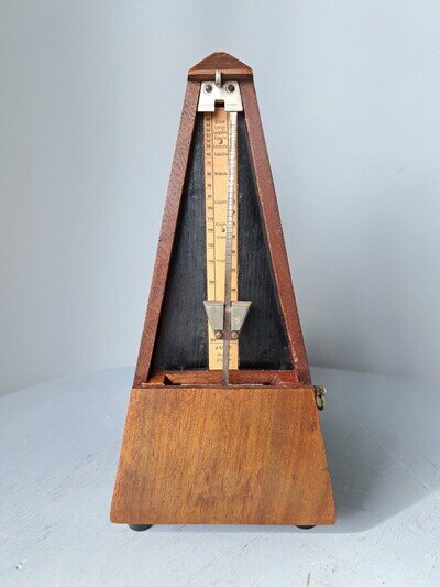 Vintage French Maelzel System Metronome In Mahogany Case Working Order