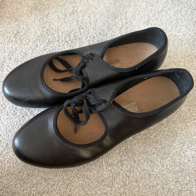 Bloch Black Leather Lace-Up Tap Shoes w/ Metal Tap Plates Flat UK 4.5
