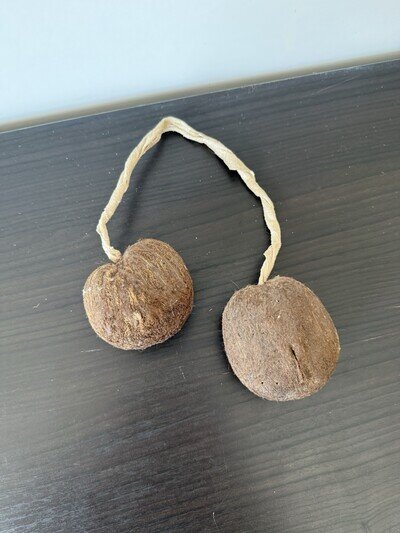 Vintage Coconut Shell Clappers Horse Hoof Sound Effects Castanets w/ Leather