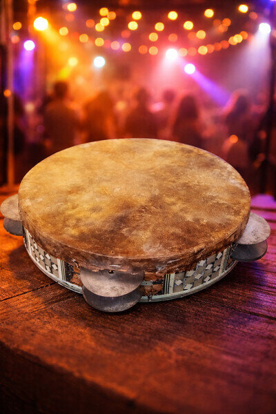 hand drum vintage tambourine percussion decorated goat skin