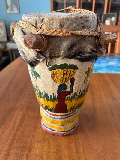 Ghana Haiti Slavery Voodoo Drum Kpanlogo African Carved Painted Wood Folk Art