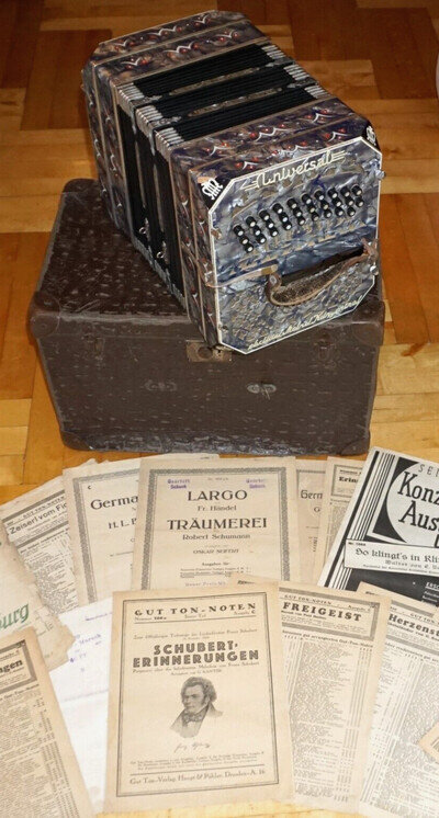 Concertina Concertina Meinel Klingenthal Universal WORKING + Sheet Music