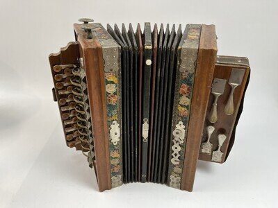 Vintage Button Accordion Accordion Wood Mother of Pearl Antique Decorative Hobbyists