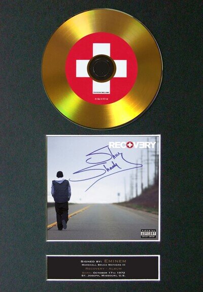 113 Eminem Recovery Album Gold CD A4 Mounted Framed Display Autograph Repro