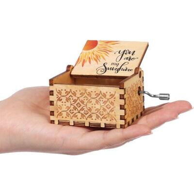 Black Engraved Musical Boxes You are My Sunshine Music Box Hand-Cranked