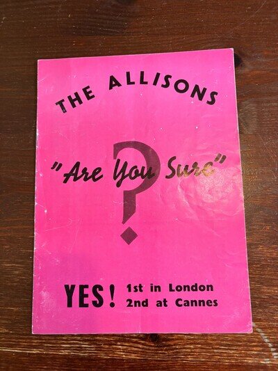Vintage Signed Programme The Allisons 1962, Signed by Bob & John Four Autographs