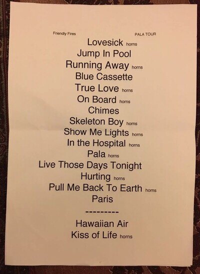 Friendly Fires Setlist Pala Tour Friday 25h Nov 2011 At Brixton Academy London