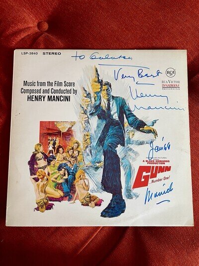 Signed HENRY MANCINI genuine signature 1st pressing GUNN film soundtrack LP 1967