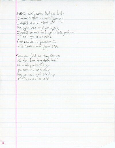 Original -WHITNEY HOUSTON- THE HIT FACTORY Handwritten/Autograph Lyrics Sheet