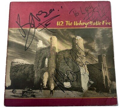 U2 Autograph Signed Bono, Larry, Edge, Adam The Unforgettable Fire RARE ACOA LOA