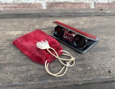Vintage Opera Glasses Red Folding Compact Binoculars With Case
