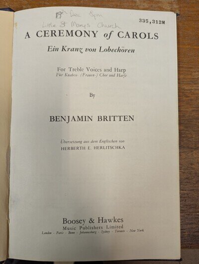 Britten: A Ceremony Of Carols: SSA: Vocal Music Score