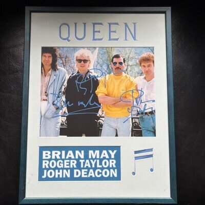 Queen , Signed Genuine Autographs , Brain May , John Deacon , Roger Taylor. COA