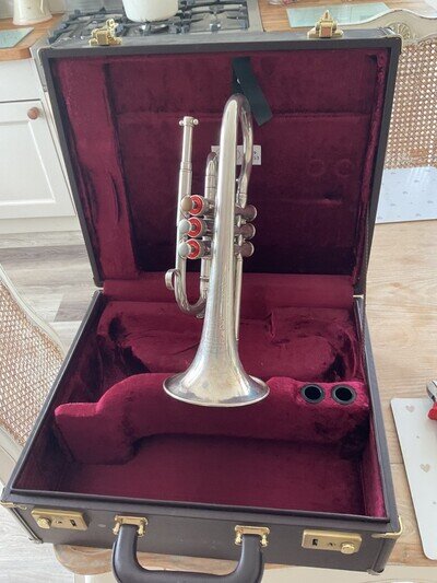 Antique Cased 3-Valve Silver Plated Silbron Class A Cornet By Boosey & Co 1927
