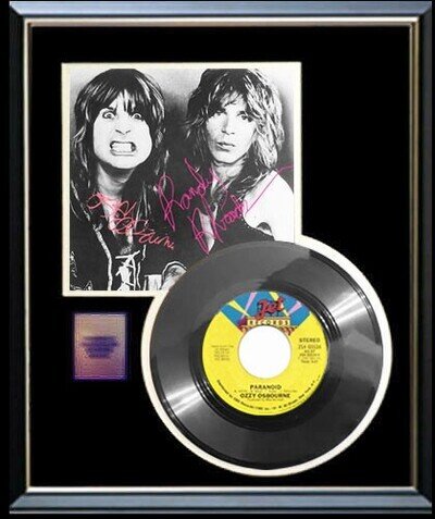 OZZY OSBOURNE RANDY RHOADS PARANOID PLATINUM RECORD W- PRINTED AUTOGRAPH