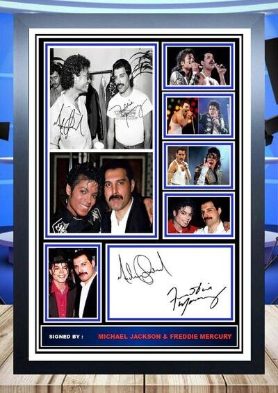 59) michael jackson & freddie mercury signed photograph framed unframed
