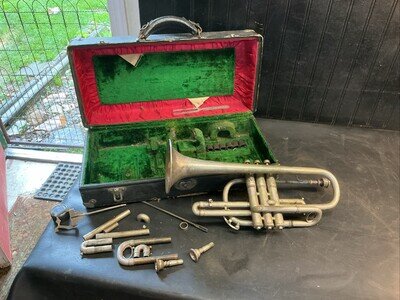 Mid 1930s King H.N. White Cornet Trumpet 16409 Parts Repair With Case.