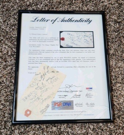 PSA DNA Letter Of Authenticity Gene Simmons Autograph Kiss Must See