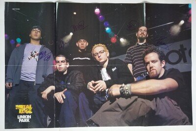 Linkin Park SIGNED Mag Foldout Poster JSA LOA Autographed Chester Bennington +4
