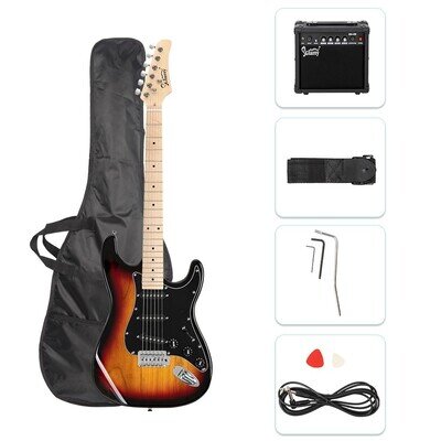 Glarry GST Stylish Electric Guitar Kit for Beginer w/ 20W Amp Bag Strap Cord