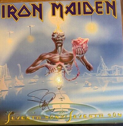 STEVE HARRIS SEVENTH SON OF A SEVENTH LP IRON MAIDEN SIGNED AUTOGRAPH SEE PROOF
