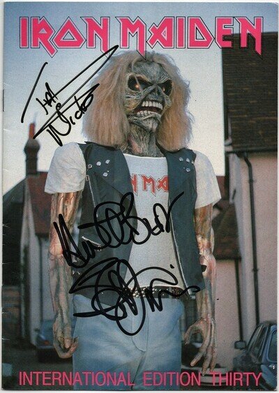 IRON MAIDEN Nicko McBrain Steve Harris Trooper Run to the Hills Autograph SIGNED