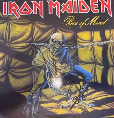 STEVE HARRIS PIECE OF MIND LP IRON MAIDEN SIGNED AUTOGRAPH SEE PROOF
