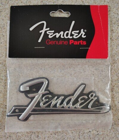 Fender Logo Metal Amp Plate Badge Emblem - Genuine Parts - NEW