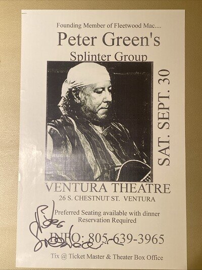 Peter Green Autograph Splinter Group Ventura CA Poster SIGNED Fleetwood Mac