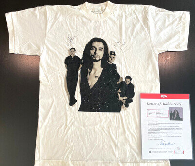 VTG 1993 Depeche Mode Devotional Tour Signed Shirt PSA LOA Demilune AOP Fletcher