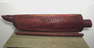 Large 22" 56cm Wood Carved Wooden Slit Gong Drum with Shell Eyes