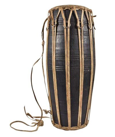 Vintage Hand Made Wooden Madal Drum Nepali Folk instrument