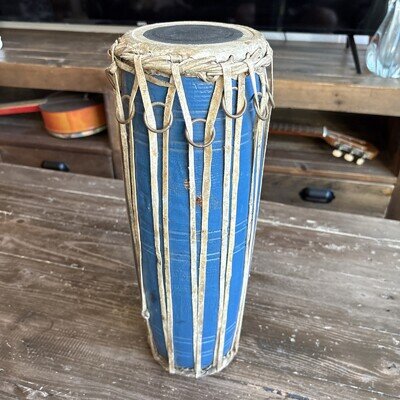 Handmade Blue Wooden Madal Drum Nepali Folk Music 16”