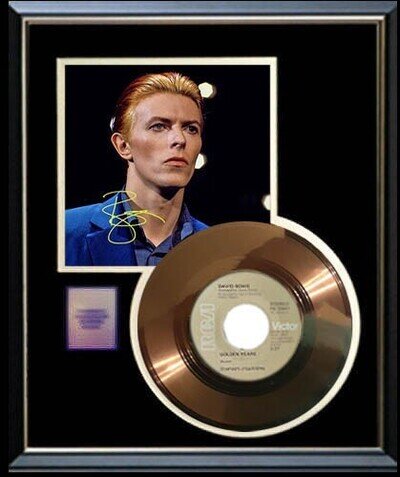 DAVID BOWIE GOLDEN YEARS 45 RPM GOLD RECORD W-PRINTED SIGNED AUTOGRAPH RARE!