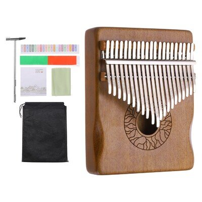 21 Keys Thumb Piano, Deep Brown Mini Portable Finger Piano Flower Handrail