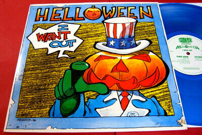 Helloween "I WANT OUT" 1988, German Noise International 12" blue vinyl single NM