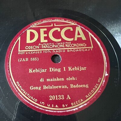 BALI Indonesia GAMELAN Gong Decca 78 RPM Record World Music BALINESE Folk 20133