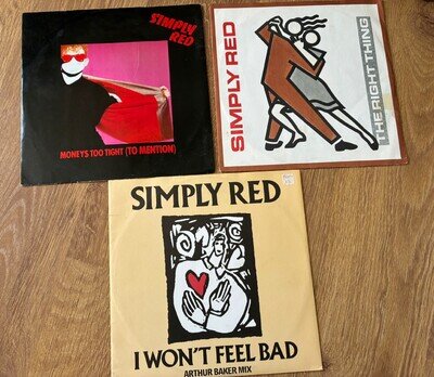 Set of 3 x Simply Red 12” Vinyl Moneys Too Tight Right Thing I Won’t Feel Bad