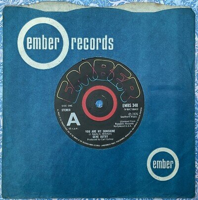 GENE AUTRY ‘You Are My Sunshine/I Hang My Head And Cry’ Ember Demo 45