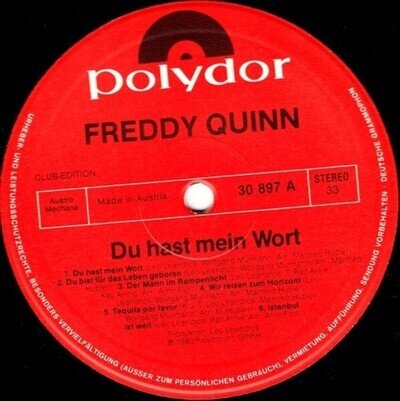 Freddy Quinn Du Hast Mein Wort NEAR MINT Polydor Vinyl LP