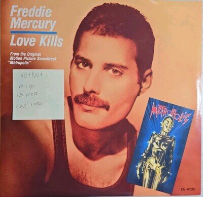 Freddie Mercury Love Kills Vinyl Record VG+/VG+ TA 4735 1984