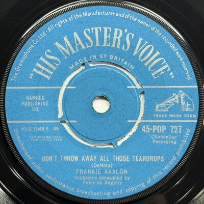 Frankie Avalon Dont Throw Away All Those Teardrops 1960 HMV 45rpm 7” Single