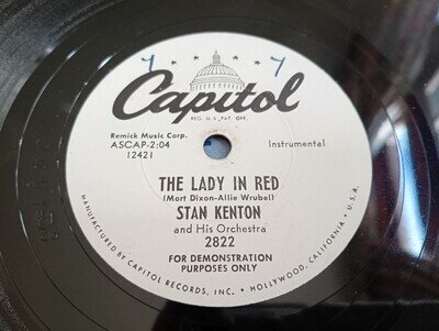 Stan Kenton And His Orchestra: The Lady In Red 10" 78RPM 1st US Demo Disc 2822